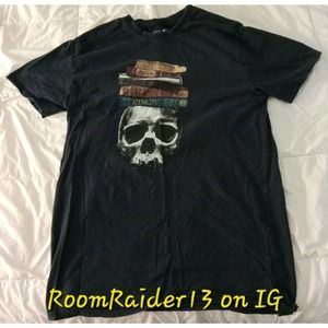 AKOO Shirt Men's Large Black Skull & Books Graphic